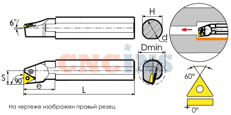 S25R-PTFNL11 Резец токарный (державка) расточной по металлу